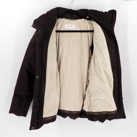 Calvin Klein Puffer Down Hooded Coat Size Large Dark Brown - Picture 3 of 5